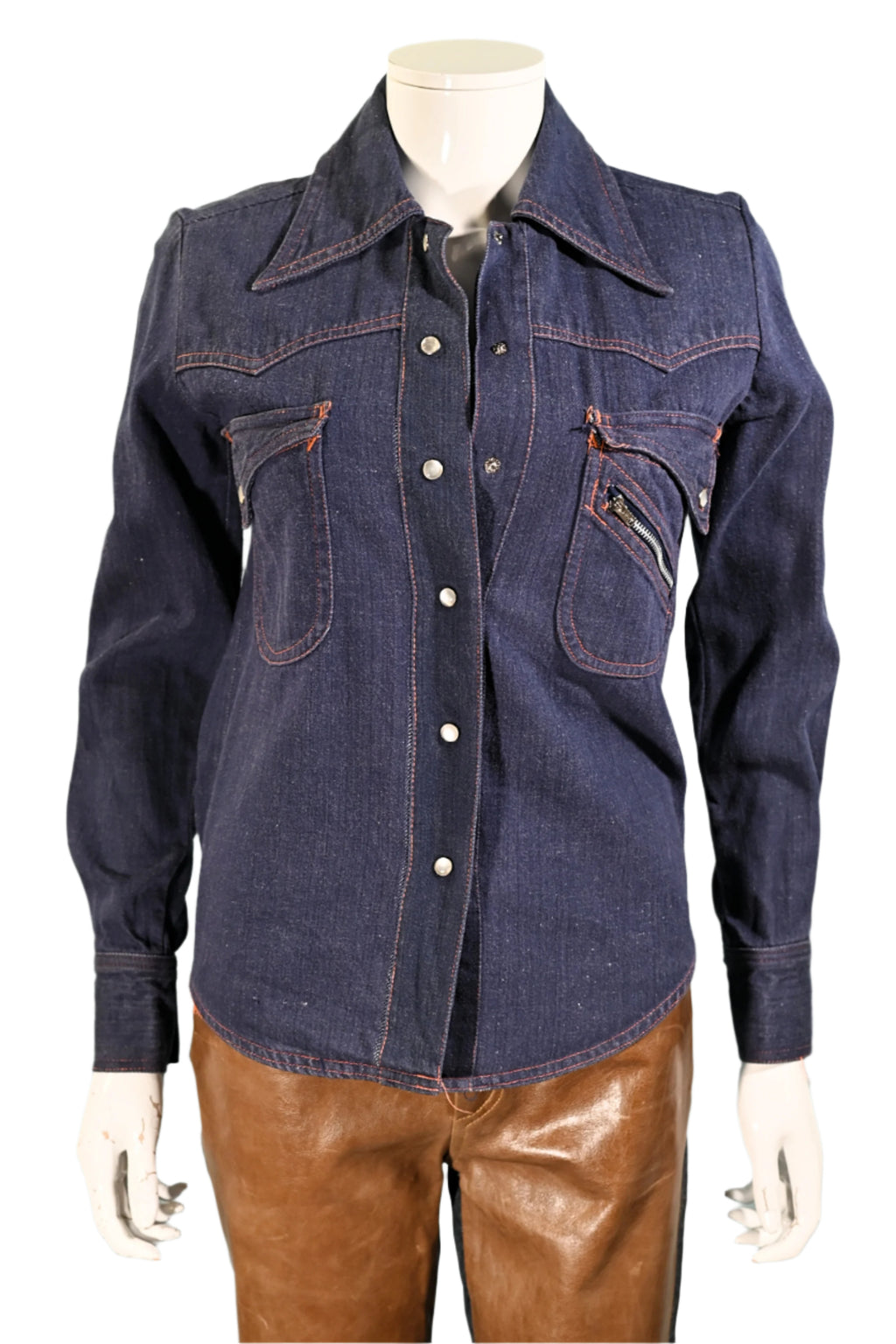 Vintage 60s Denim Fitted Shirt, Sears Junior Bazaar Denim Top XS/S