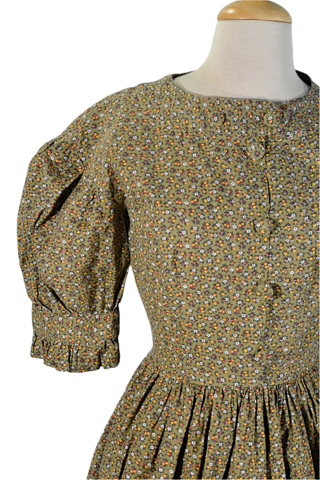 Vintage 40s/50s Green Calico Print Prairie Dress S Papillon Vintage Shop
