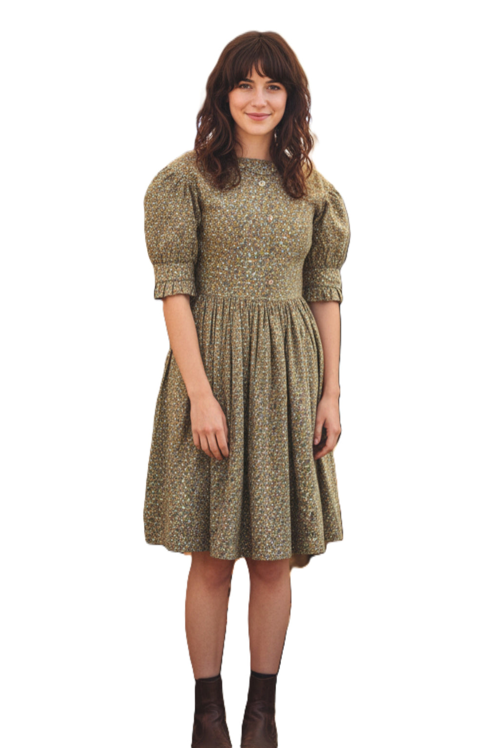 Vintage 40s/50s Green Calico Print Prairie Dress S Papillon Vintage Shop Vintage 40s/50s Green Calico Print Prairie Dress S Papillon Vintage Shop