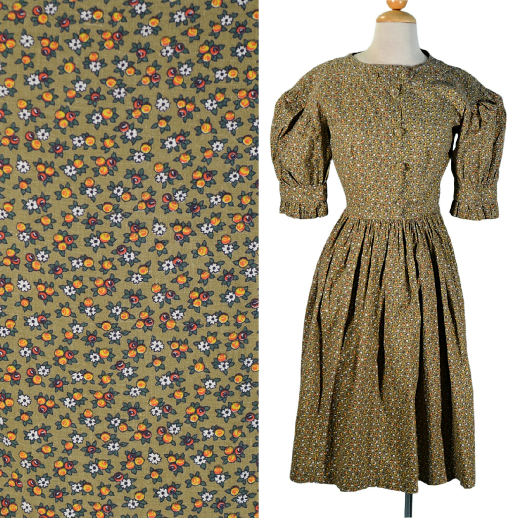 Vintage 40s/50s Green Calico Print Prairie Dress S Papillon Vintage Shop