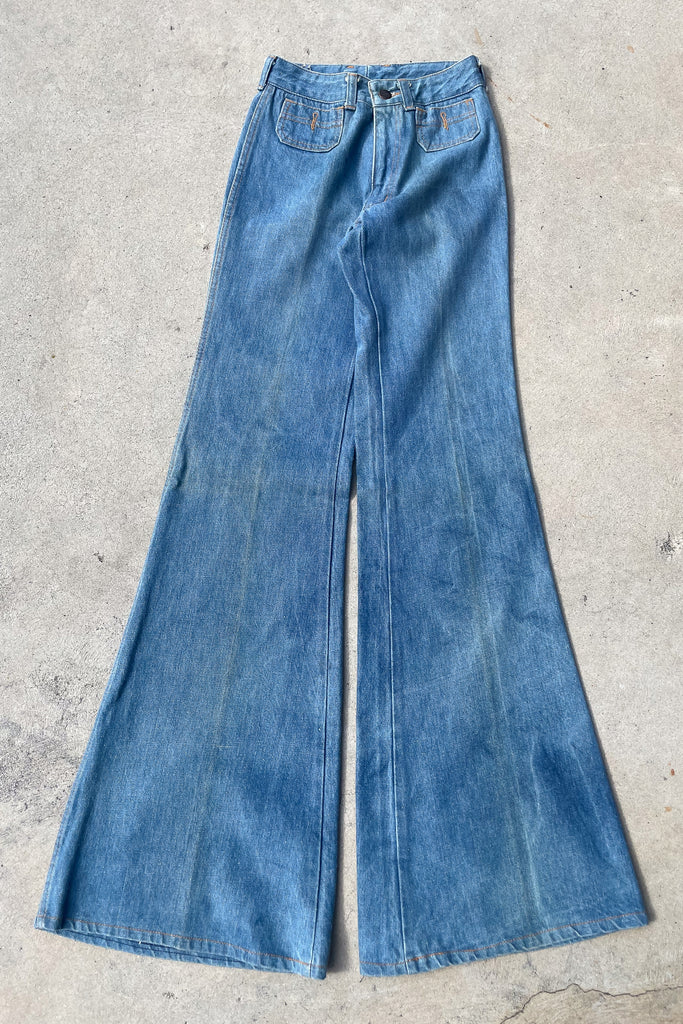Vintage 70s Wide Leg Bell Bottom Jeans, Chemin De Fer XXS