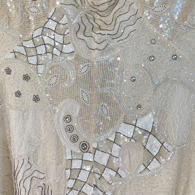Vintage Cream/White Beaded Sequin Bejeweled Cocoon Top/Jacket, Oversized Fit M-XXL