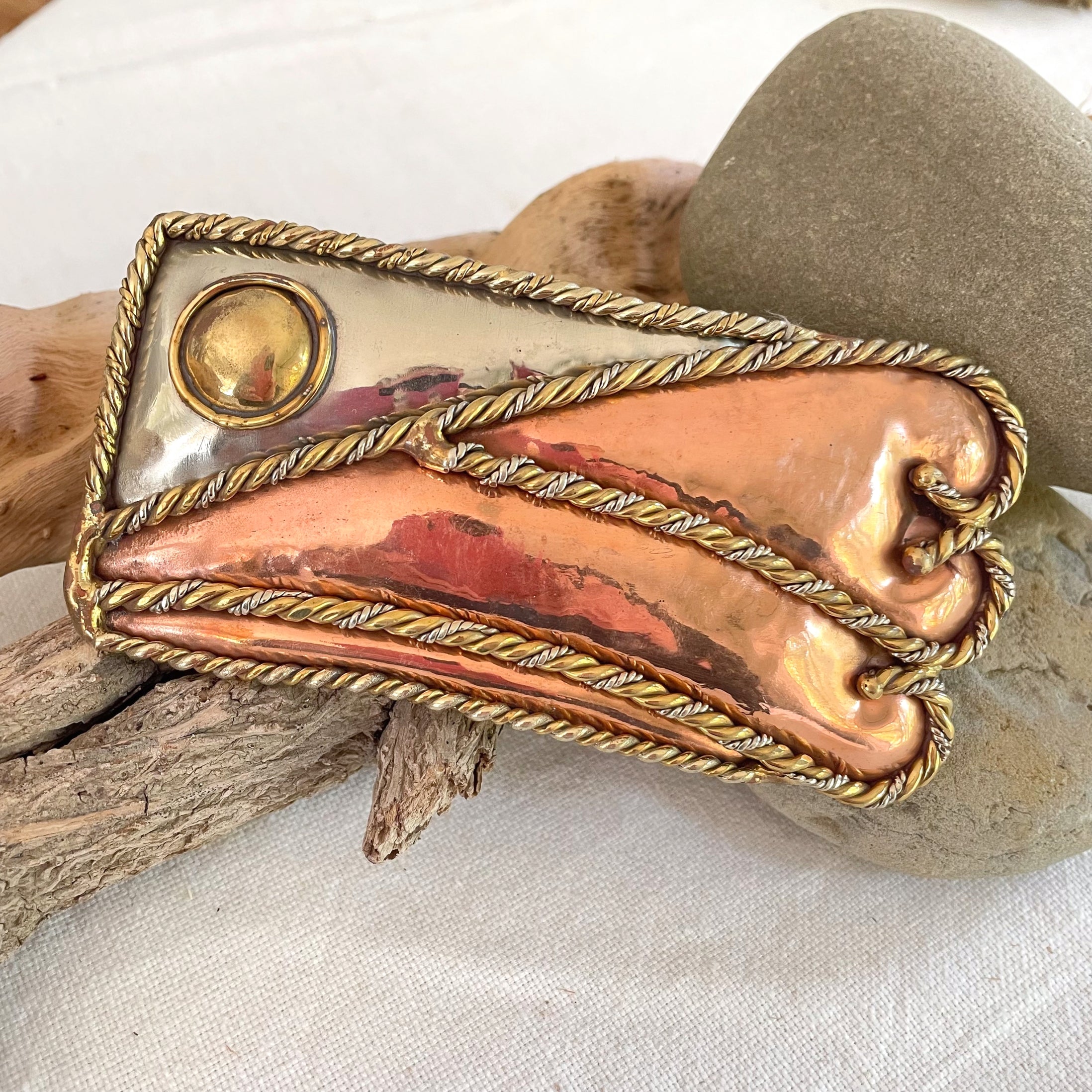 Vintage Brutalist Modernist Abstract Belt Buckle, Sun Crescent Moon Celestial Hippie Buckle