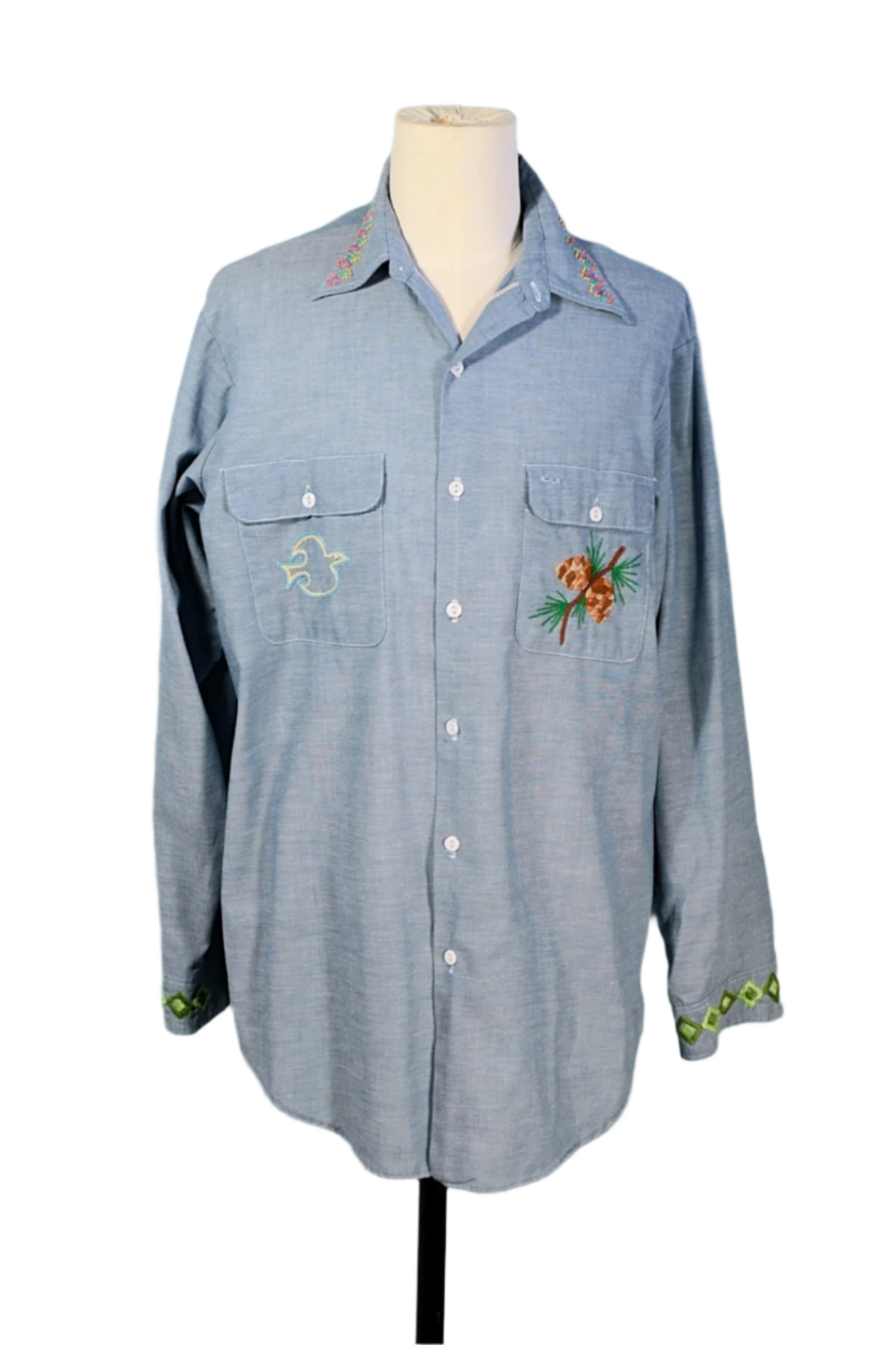 Vintage 70s Embroidered Sunshine/Dove Hippie Shirt, JC Penny