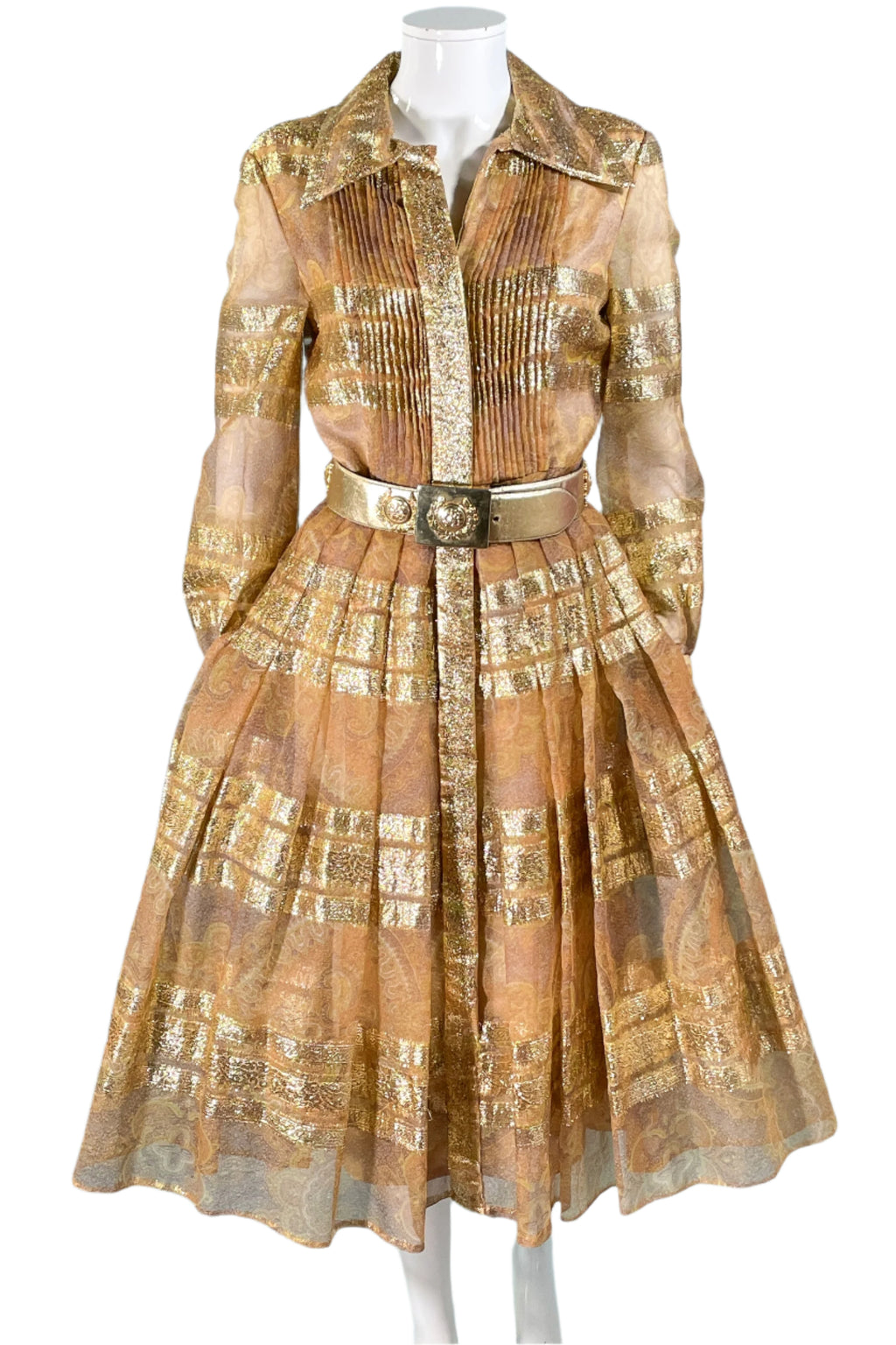 70s Bohemian Gold Accented Party Dress, Indian Ethnic Boho Design 31" Papillon Vintage Shop 70s Bohemian Gold Accented Party Dress, Indian Ethnic Boho Design 31" Papillon Vintage Shop