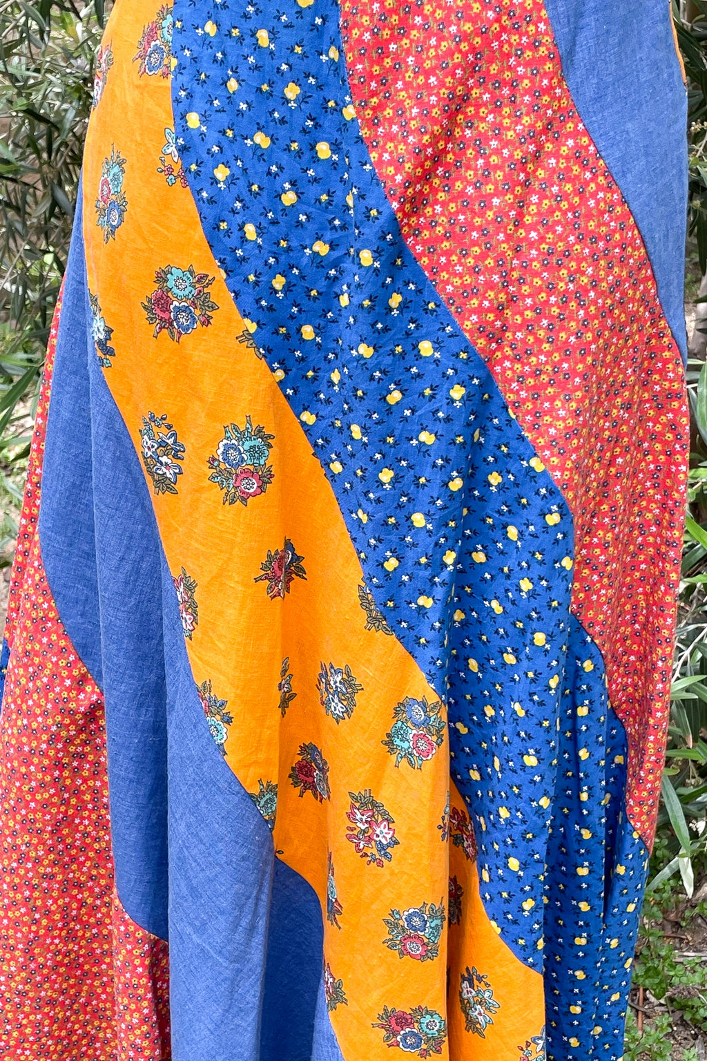 Vintage 70s Patchwork Cottagecore Flare Skirt, Hippie Maxi Skirt S  