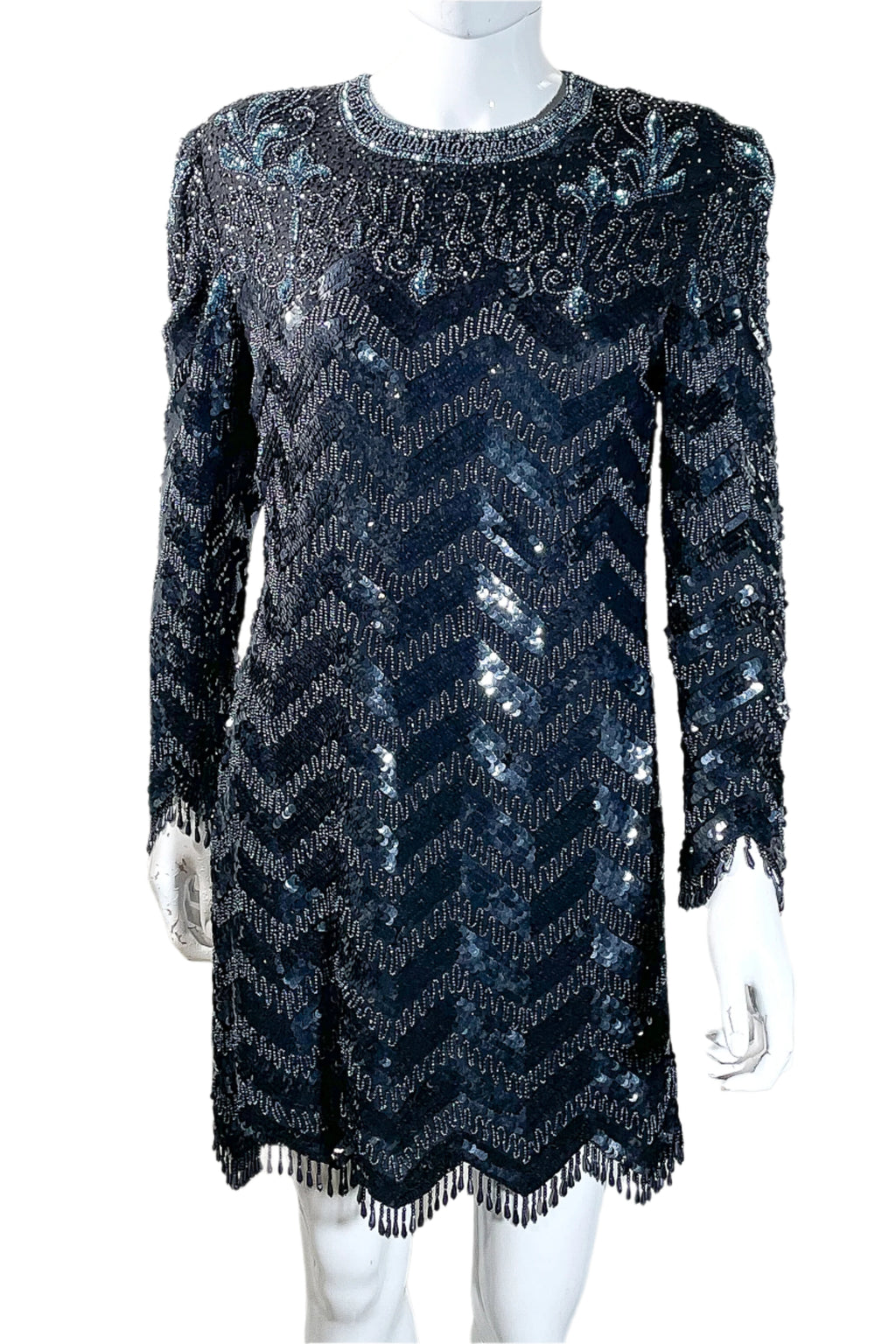 Vintage Black & Blue Beaded Sequin Mini Dress S/M Papillon Vintage Shop Vintage Black & Blue Beaded Sequin Mini Dress S/M Papillon Vintage Shop