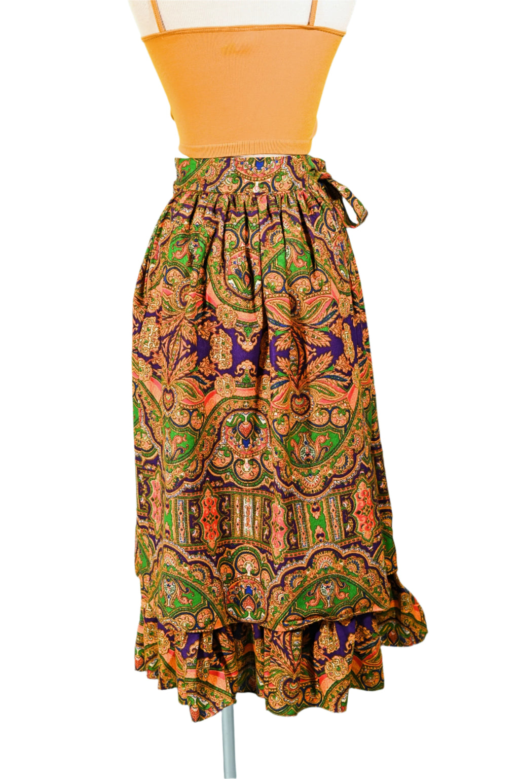 slim fit dress slacks 70s Gypsy Ruffle Skirt, Bohemian Paisley Print by Ellen Tracy 5/S– Papillon  Vintage Shop