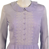 Vintage 60s Lavender Embroidered Cottagecore Dress, Peter Pan Collar S main image 1