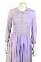 Vintage 60s Lavender Embroidered Cottagecore Dress, Peter Pan Collar S