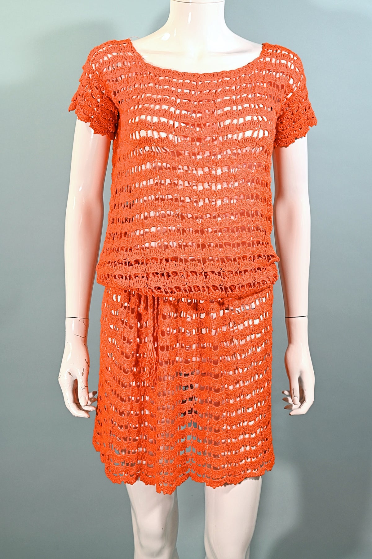 Vintage 60s Orange Crochet Mod Shift Mini Dress, Boho S/M– Papillon ...
