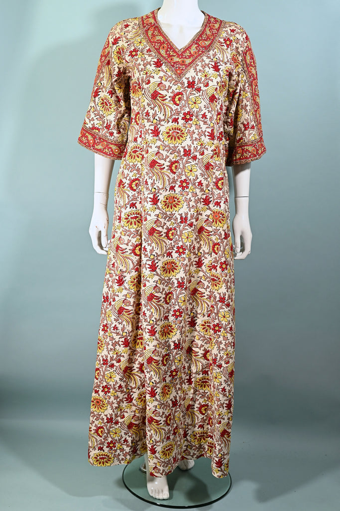 Vintage 60s/70s Pakistan Block Print Bohemian Hippie Maxi Dress, Ramon ...
