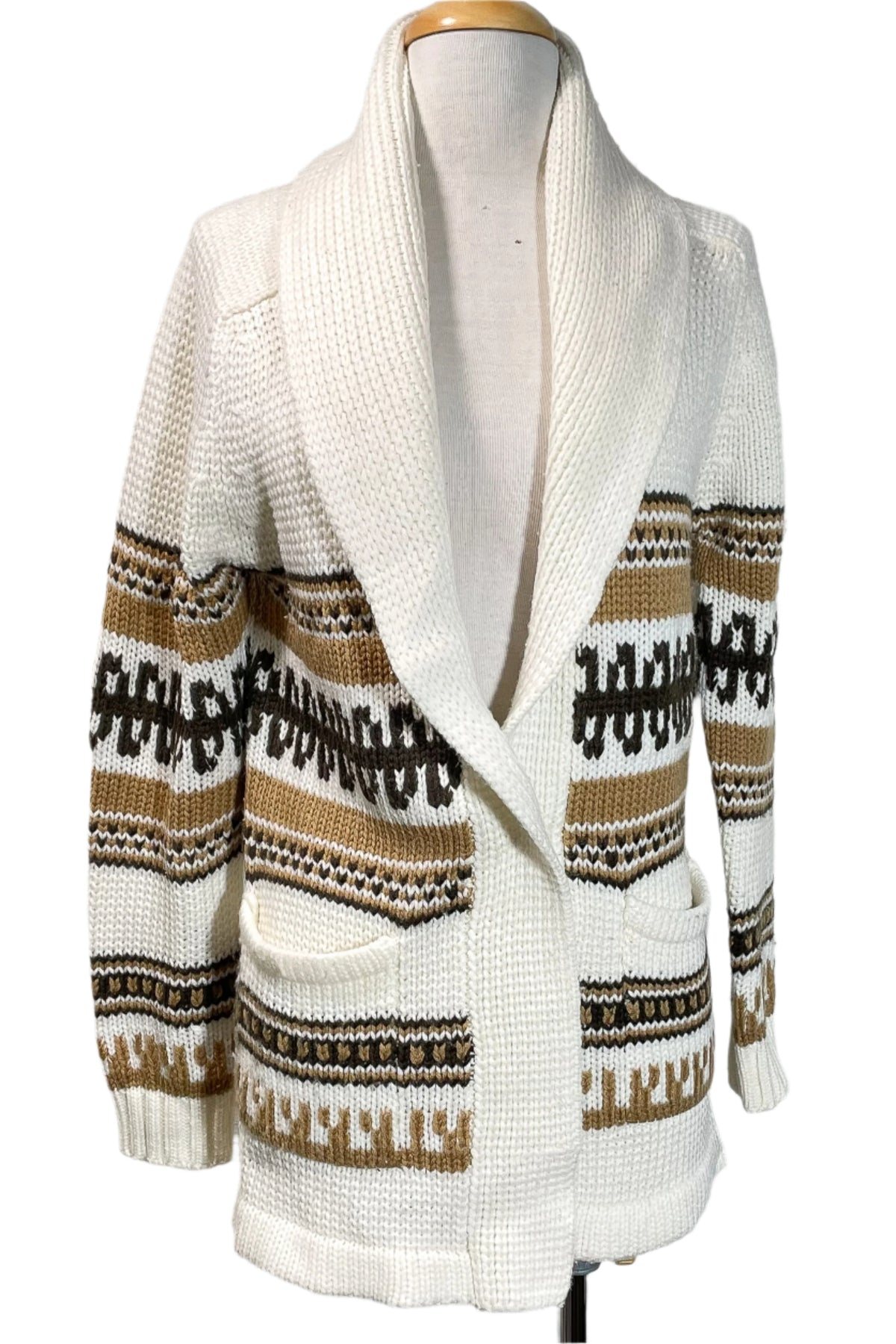 Vintage 70s Wrap Cardigan Sweater, Acrylic Southwestern Style S