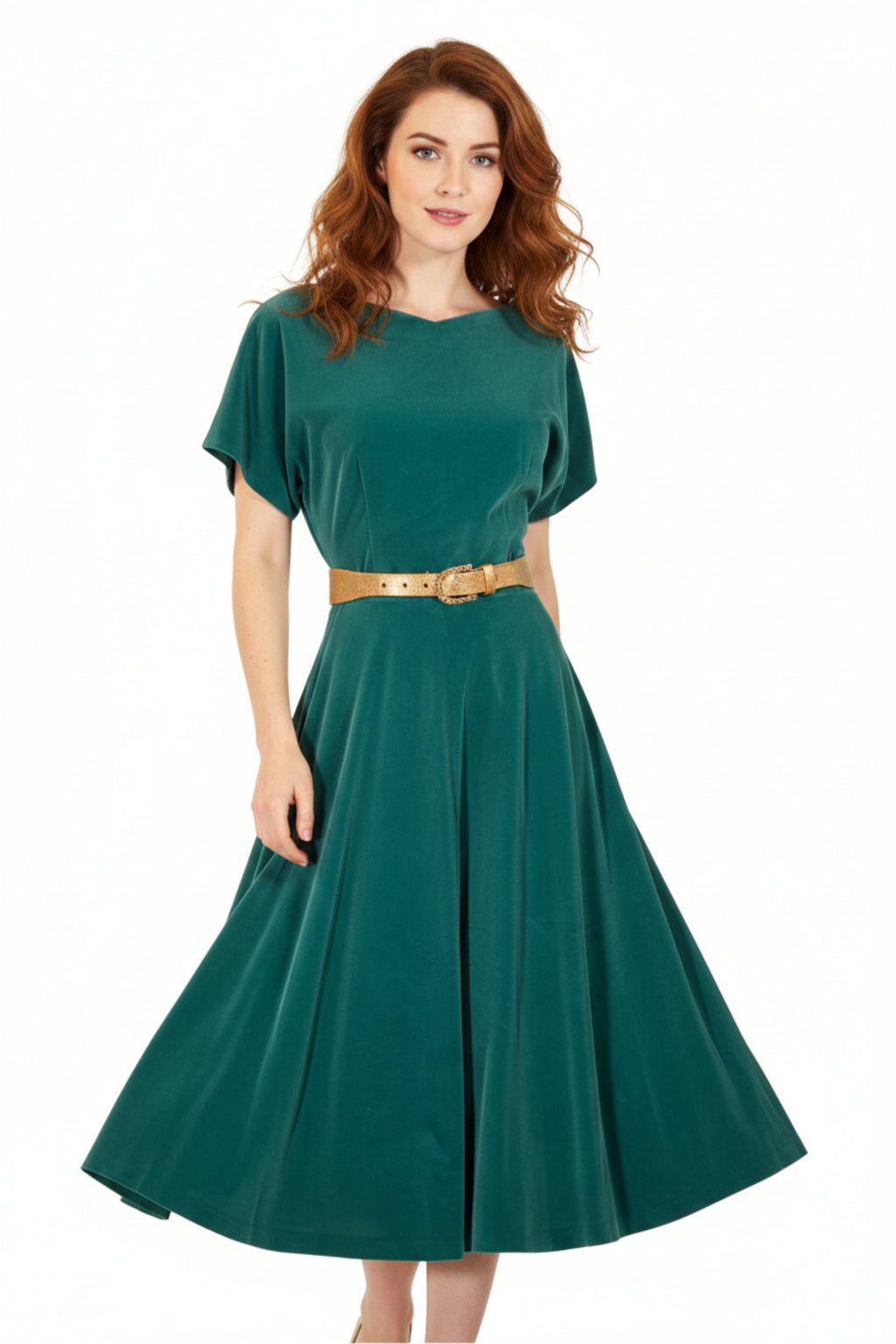 Vintage Teal Velvet Fit & Flare Party Dress, 26" W Size S Papillon Vintage Shop Vintage Teal Velvet Fit & Flare Party Dress, 26" W Size S Papillon Vintage Shop