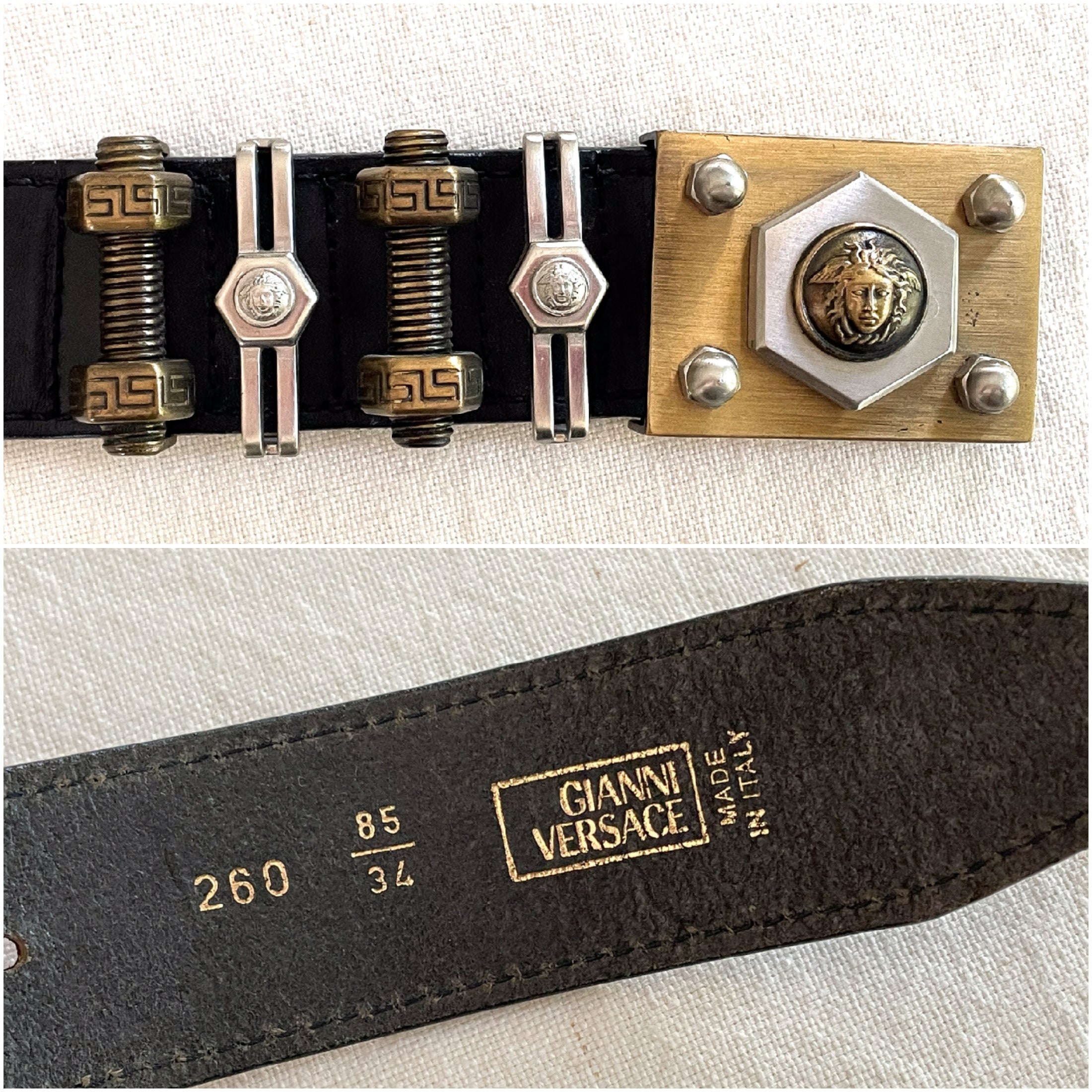 Vintage Versace Belt, Black Leather Medusa Bolts, GIANNI VERSACE Vintage Versace Belt, Black Leather Medusa Bolts, GIANNI VERSACE