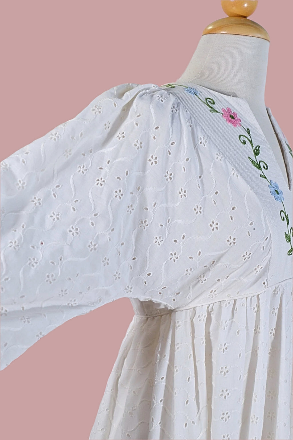 60s/70s White Lace Embroidered Maxi Dress, Eyelet Lace Long Sleeves Papillon Vintage Shop 60s/70s White Lace Embroidered Maxi Dress, Eyelet Lace Long Sleeves Papillon Vintage Shop