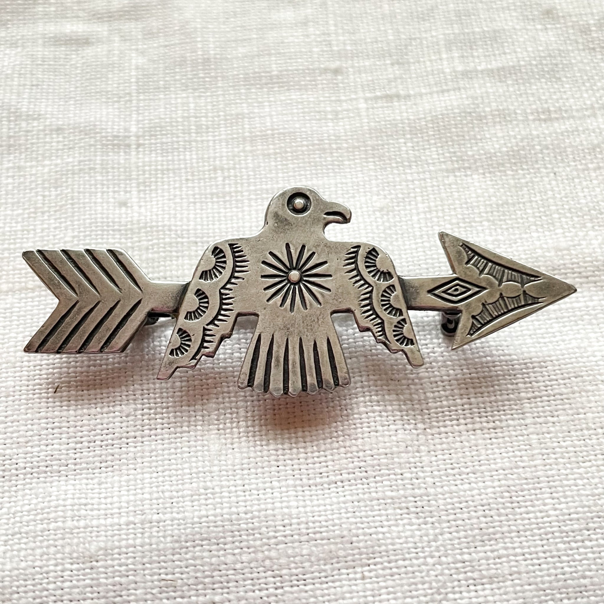 Vintage Fred Harvey Era Silver Thunderbird on Arrow Brooch/Pin 4.5 Gra ...