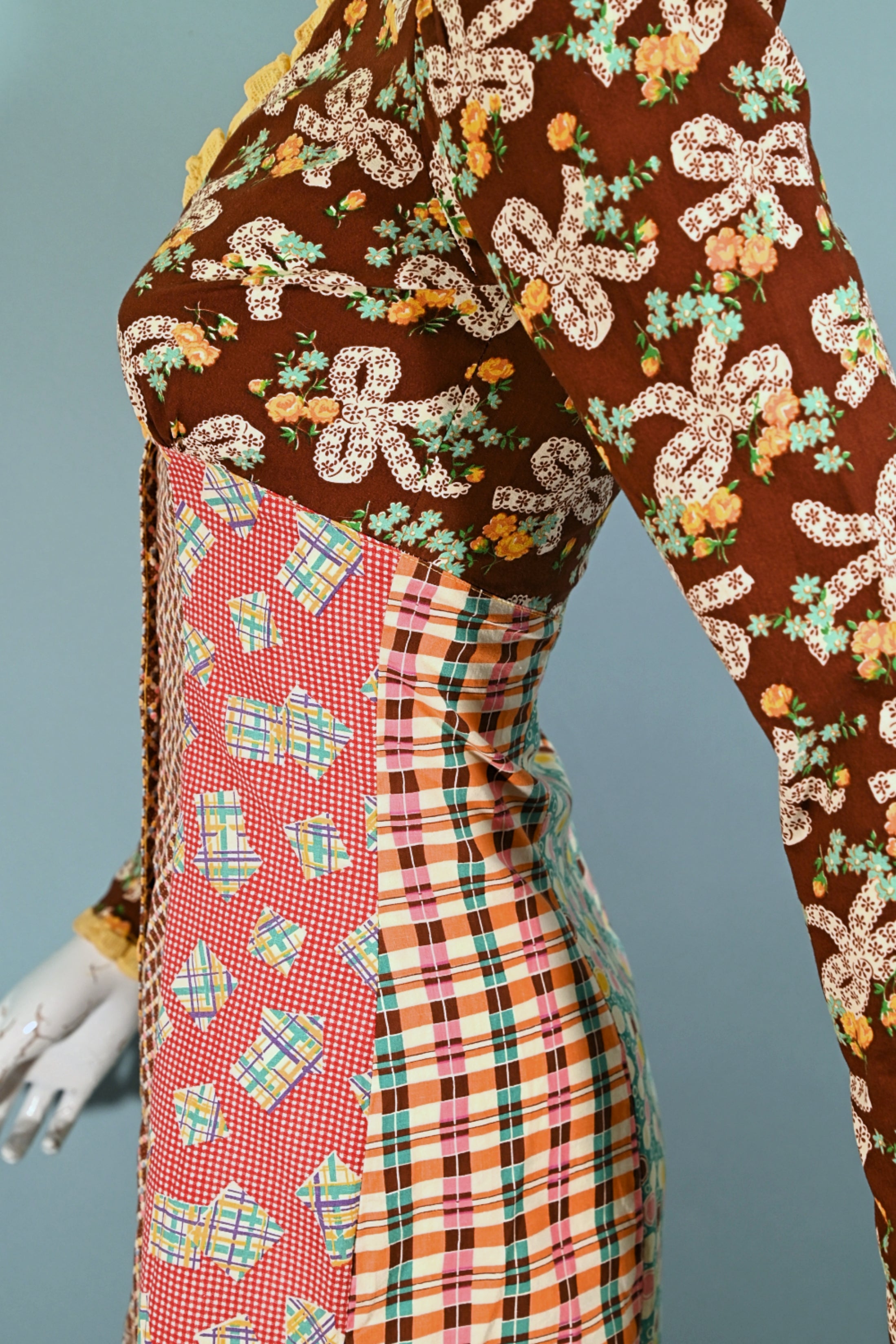 Rare 70s Betsey Johnson Alley Cat Dress Whimsical Patchwork Midi Xs Papillon Vintage Shop 5292