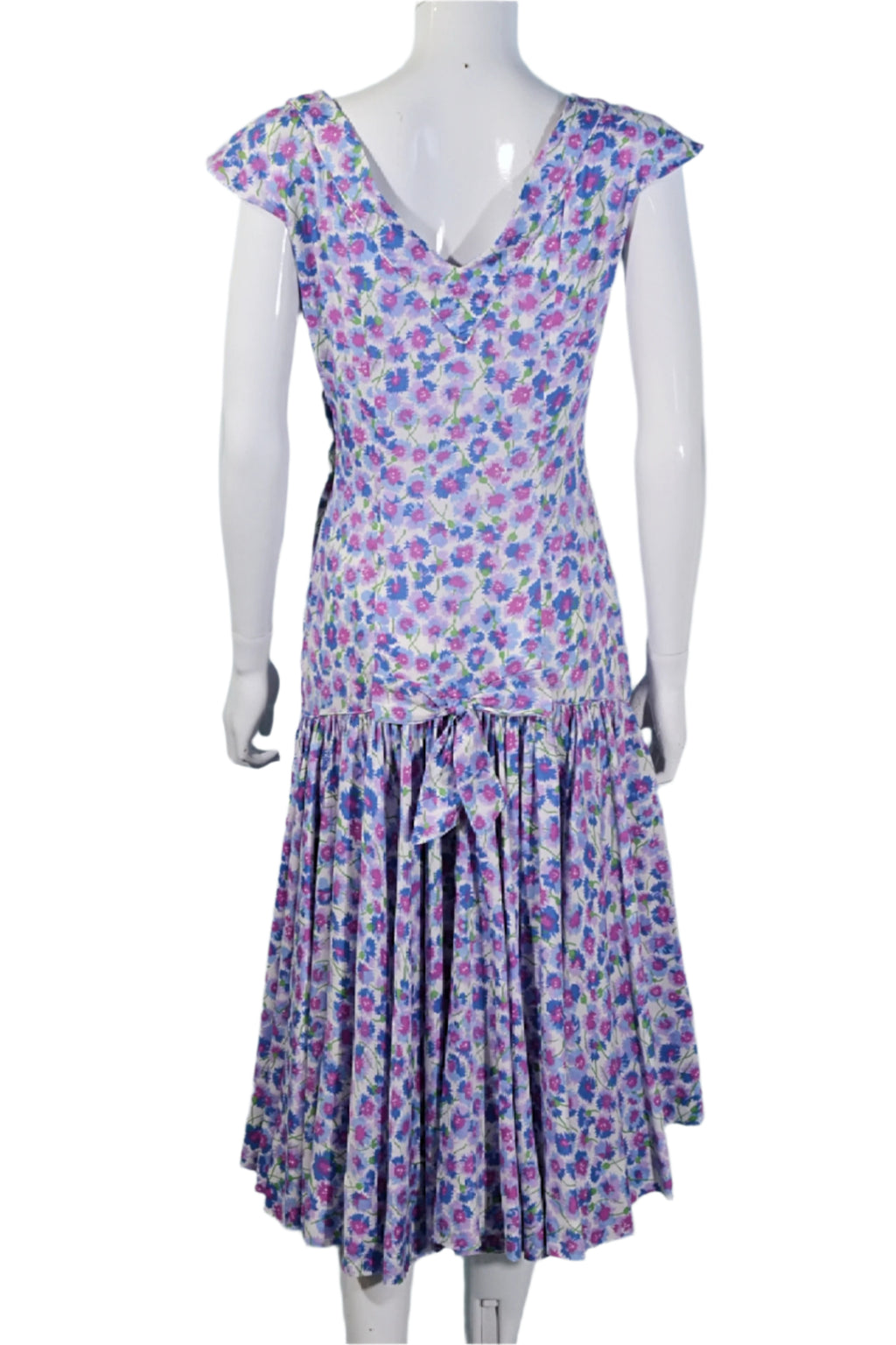 Vintage 50s Floral Print Drop Waist Dress w/Bows 27