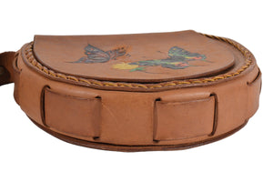 Vintage Hand Tooled Leather Hand Painted Handbag, Butterflies, OOAK main image 1