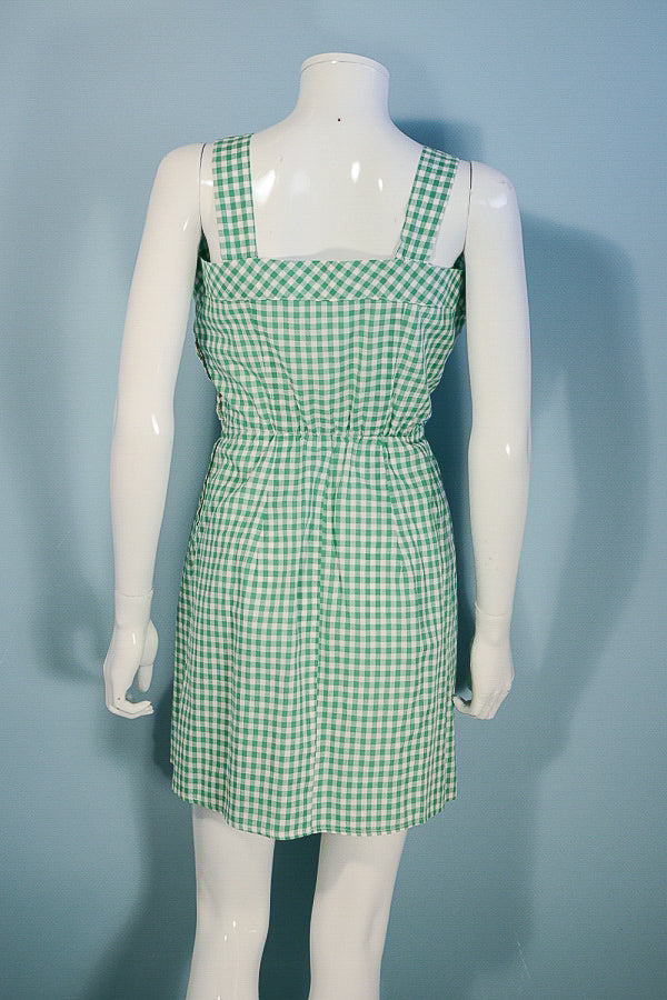 Vintage 60s Green and White Gingham Mini Day Dress, Cottagecore S ...