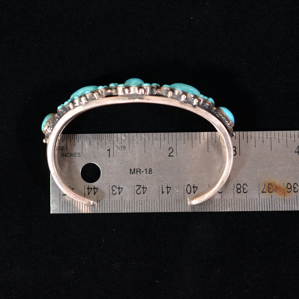 Cluster Ruller Vintage 1940s Navajo Sterling Silver Turquoise Cluster Cuff Bracelet 5 ...