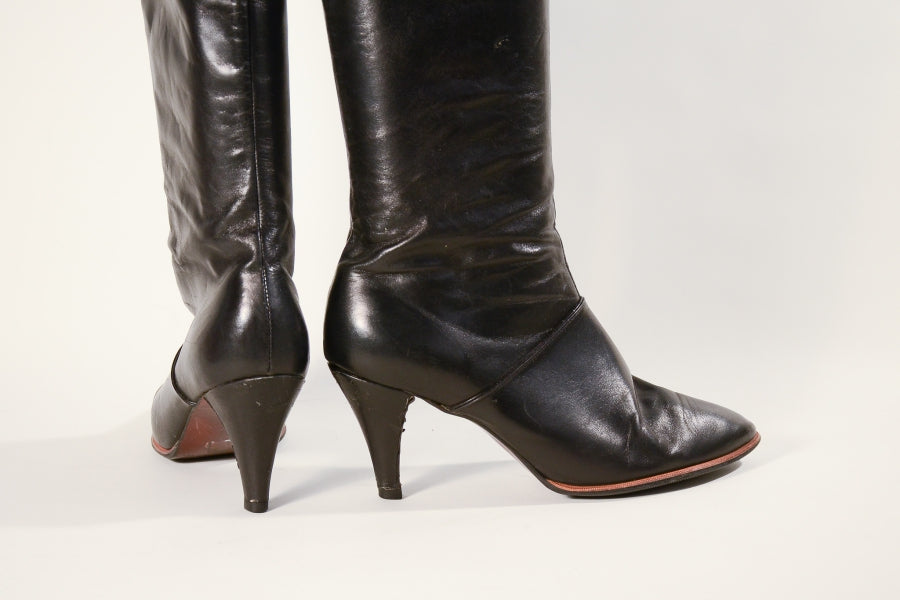 Tall Boots Size 8 Vintage 70s Tall Black Leather Retro Boots Sz. 8 –  FIREGYPSY VINTAGE