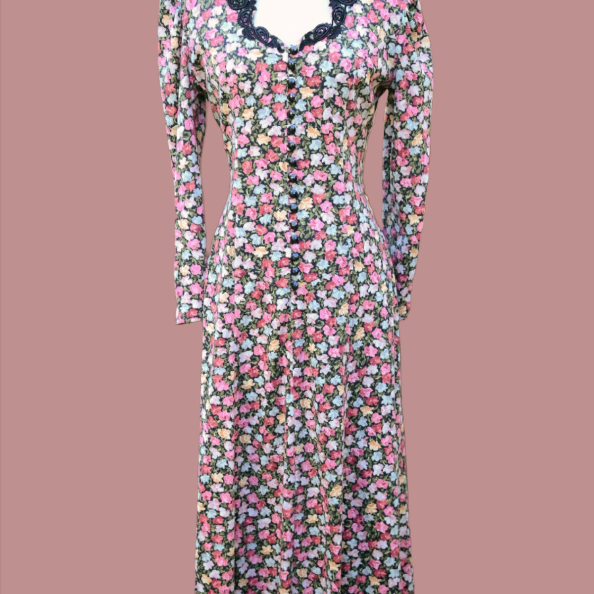 70s 80s Floral Print Maxi Dress W/ Keyhole Back / Small -  Canada
