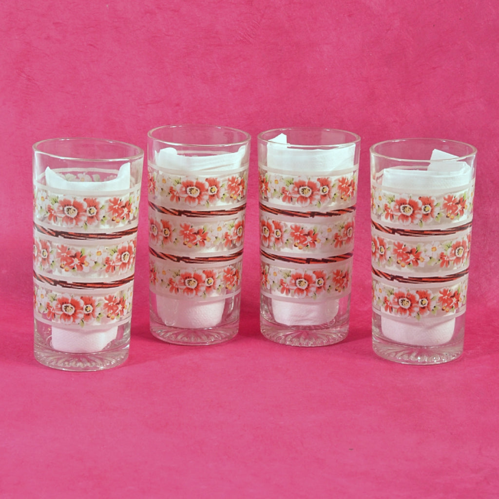 4 Vintage Flower Print Small Drinking Glasses, Set of 4 Juice Glasses