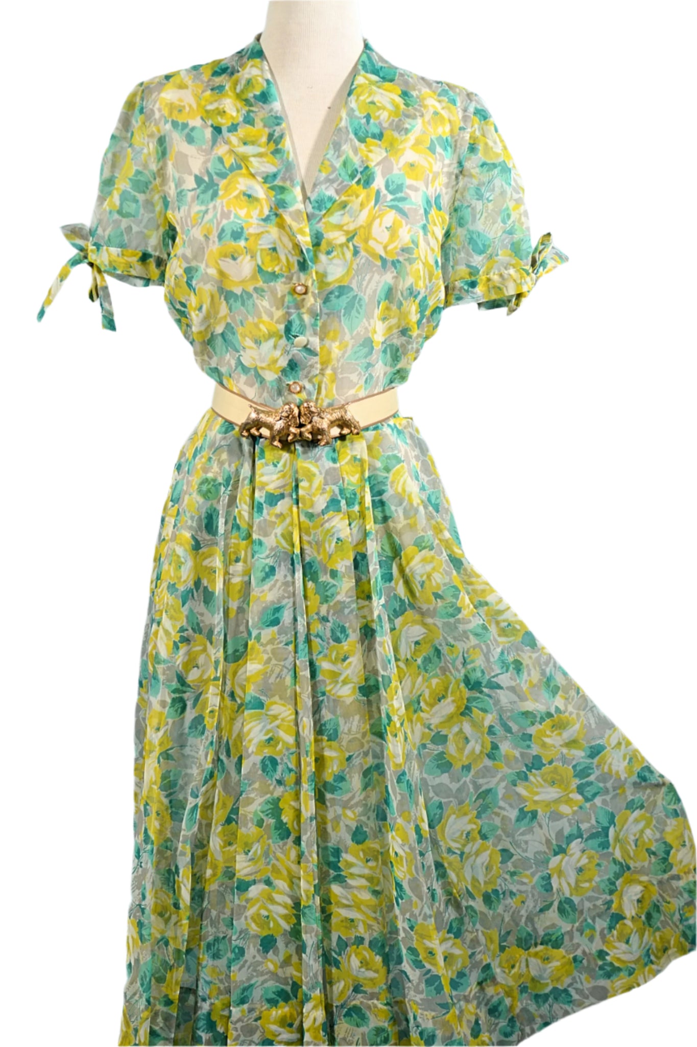 Vintage 50s Semi-Sheer Floral Print Dress, Waist 25