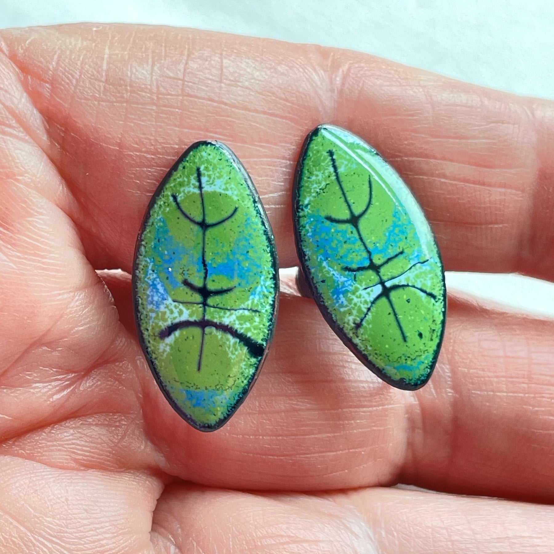 Vintage Casa Maya Maize God Drop Earrings, Brass Copper Enamel Screw Back Earrings