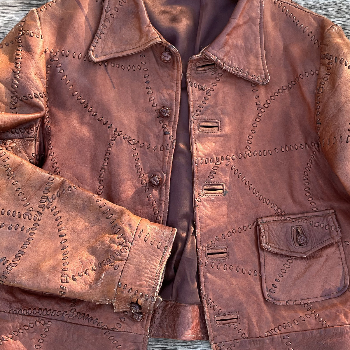 SOLD OOAK Vintage Patchwork Leather Jacket, Brown Leather Hippie