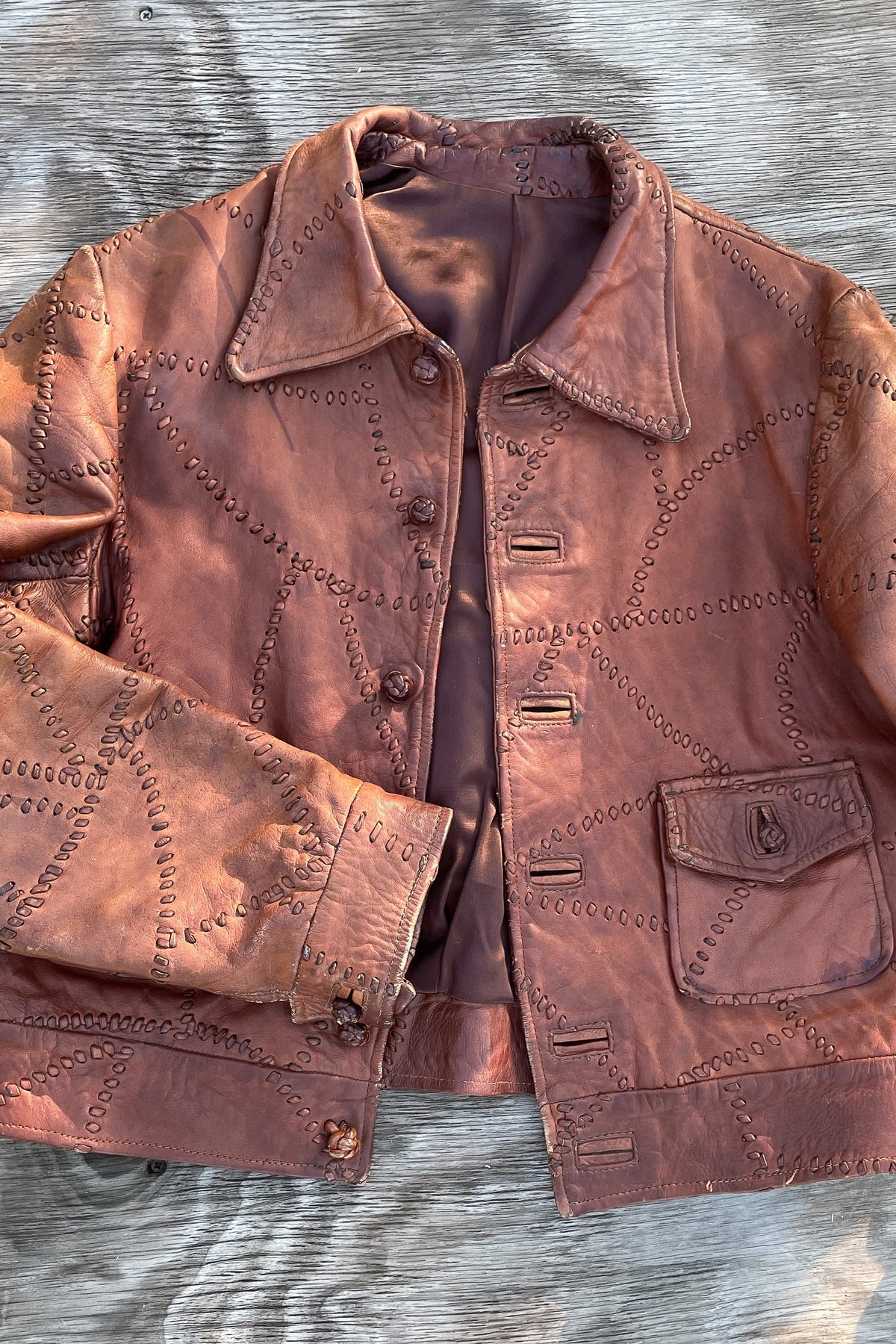 SOLD OOAK Vintage Patchwork Leather Jacket, Brown Leather Hippie