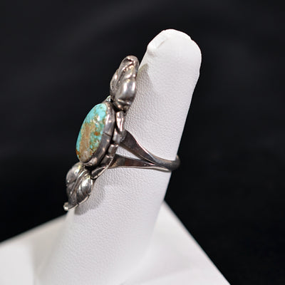 Vintage Silver Turquoise Ring, Southwestern Native American Leaf Ring Size 5 3/4