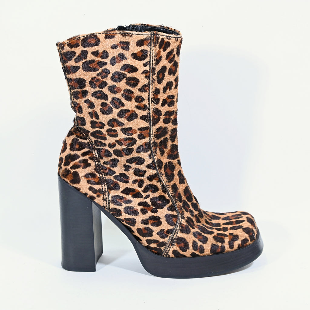 Leopard Square Toe Platform Mary Jane Shoes Y2K Buckle Chunky Pumps
