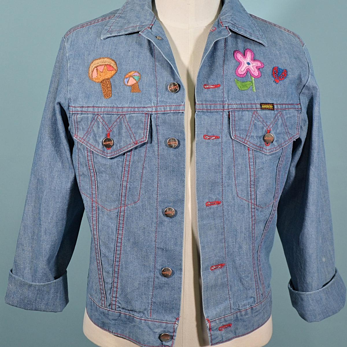 Vintage 60s/70s Embroidered Denim Jacket, OOAK, Maverick 38