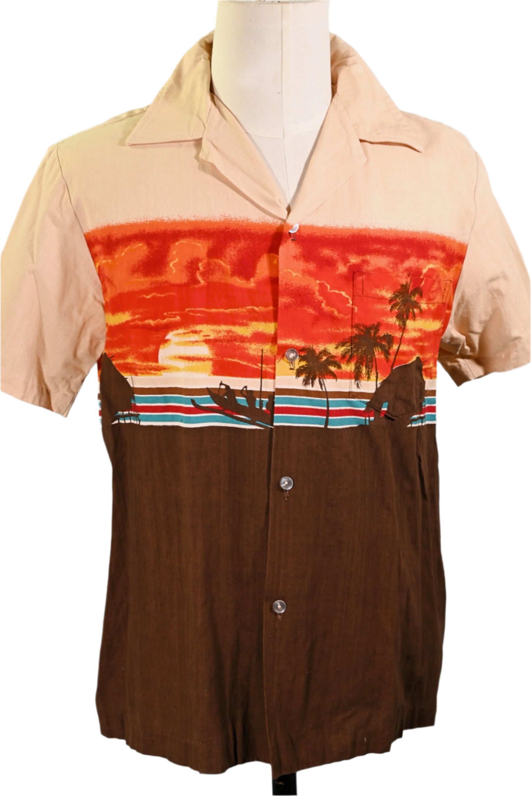 Kai Nani Vintage 70s Hawaiian Shirt Endless Summer Beach Surfer Silhouette S main image 0