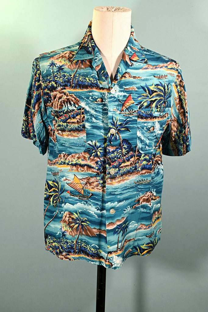 SOLD Penny's Vintage 50s Rayon Hawaiian Shirt, Made in Japan M