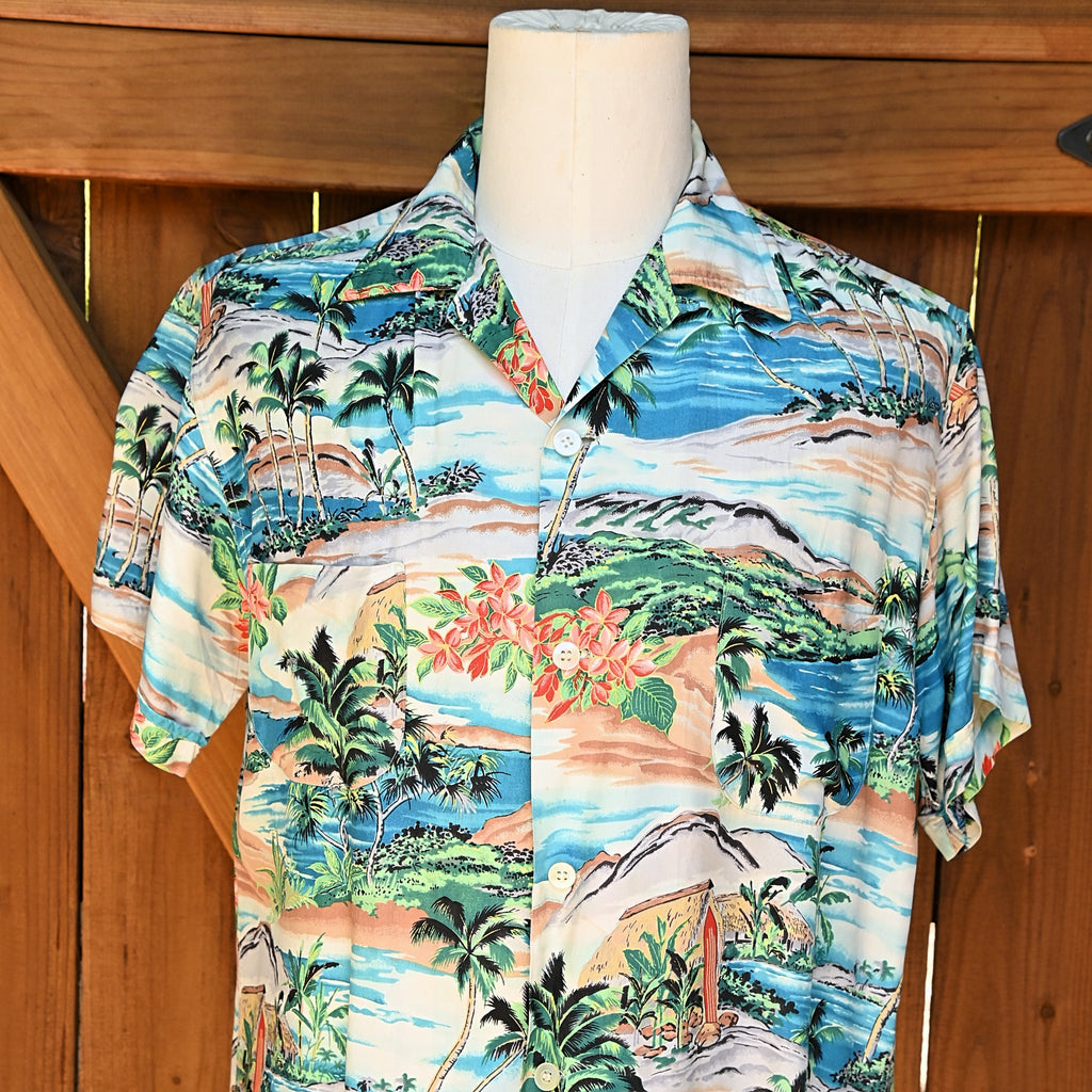 Vintage Made in Japan Penney's Blue Tropical Fish Aloha Shirt SZ XL