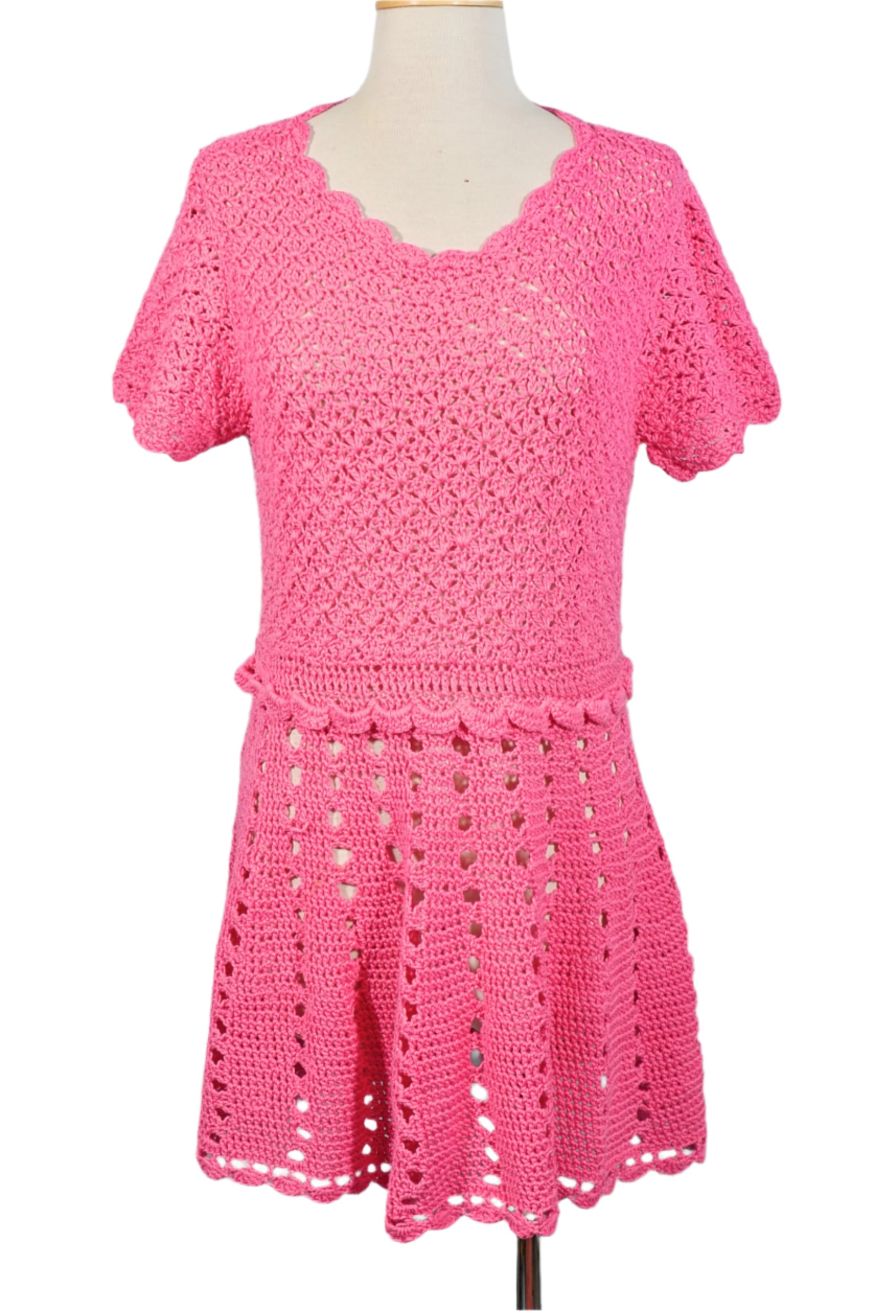 Vintage Euro Pink Crochet Knit Mini Dress (One Size)