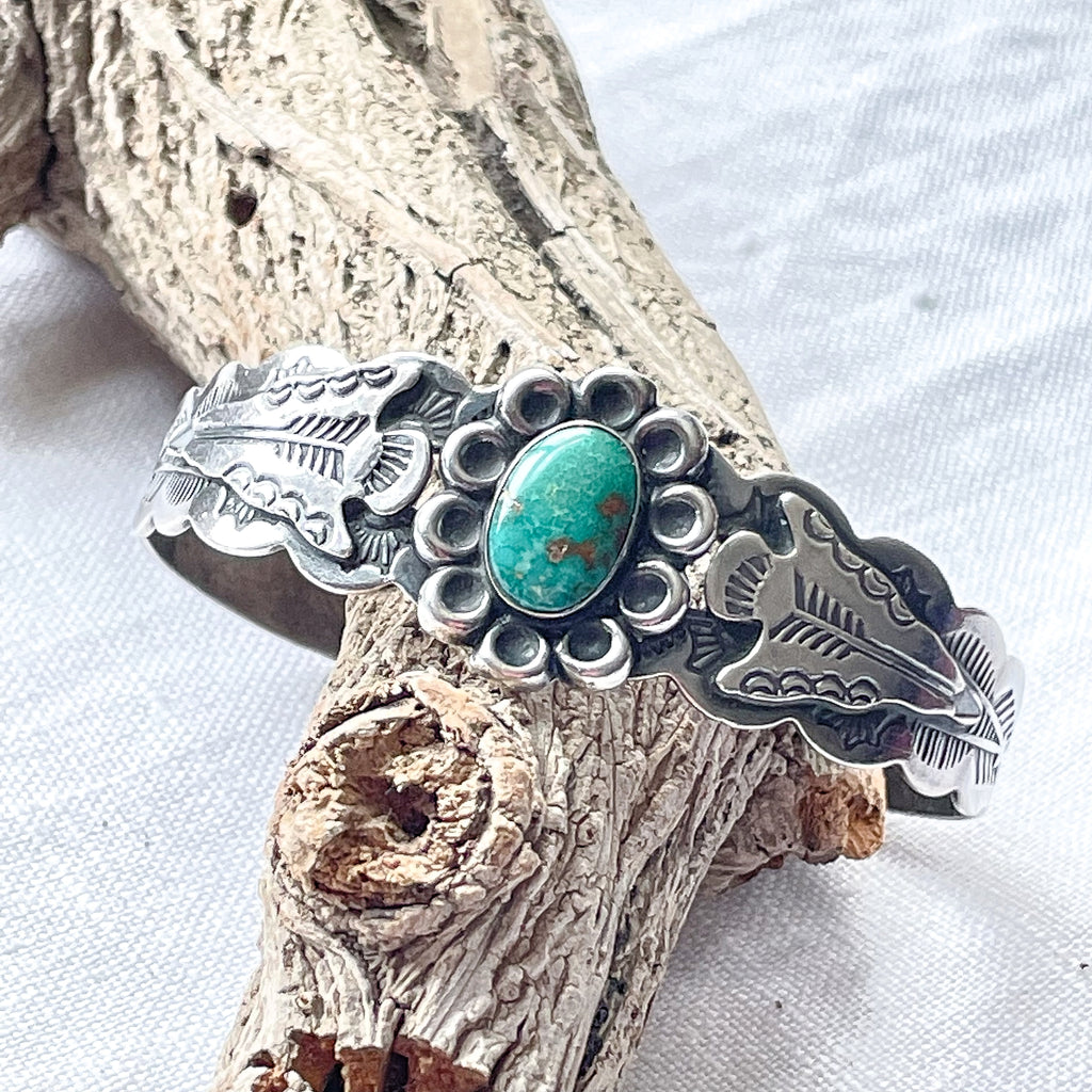 Fred Harvey Era Whirling Log Natural Turquoise Cuff Bracelet Size