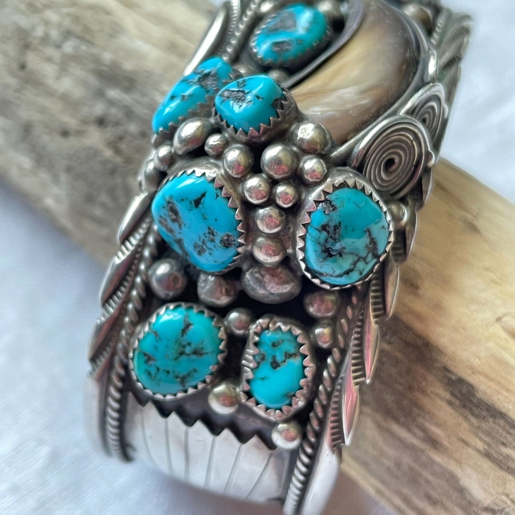 James Shay Navajo Sterling Turquoise Bracelet Signed JS main image 1