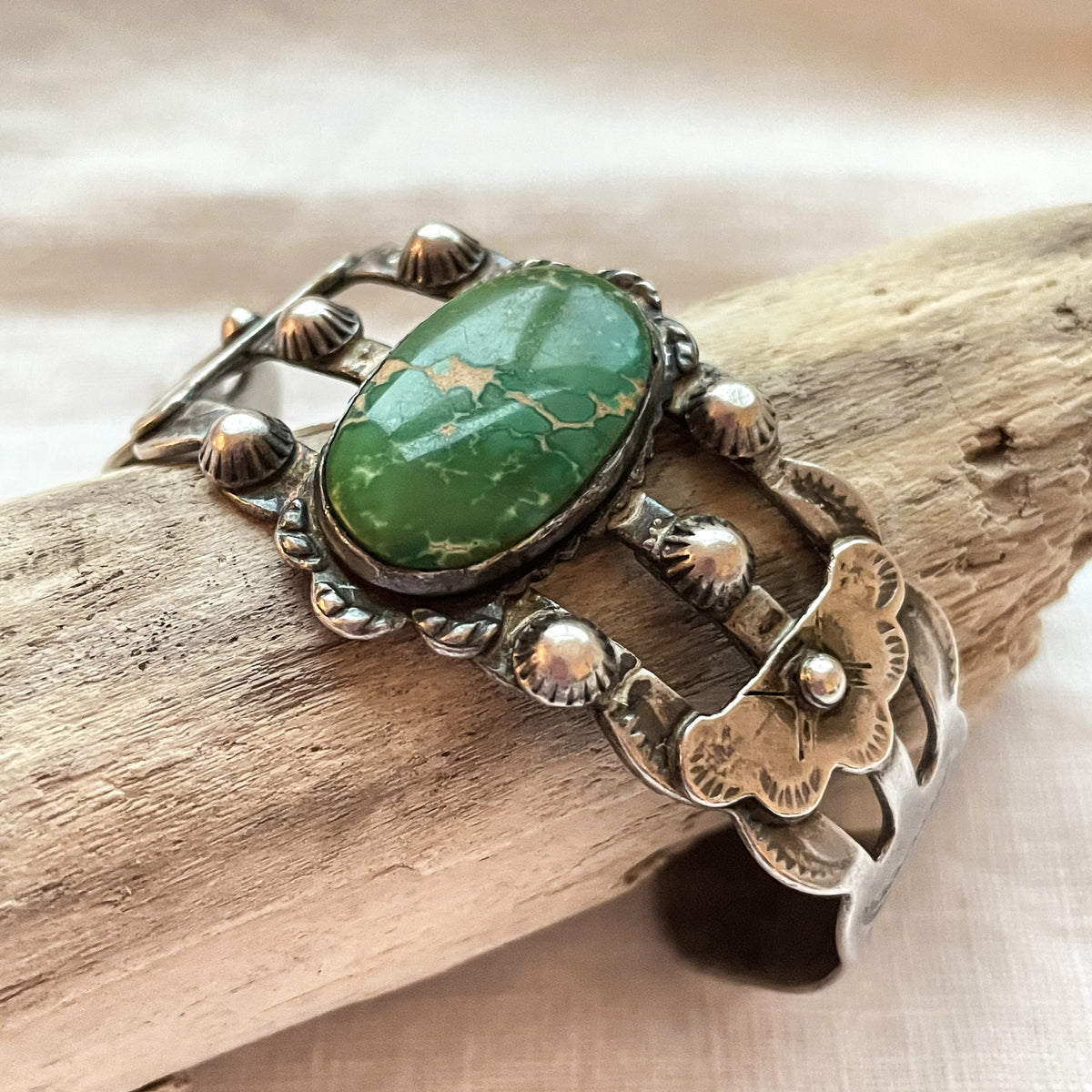 Vintage Fred Harvey Era Navajo Sterling Silver Turquoise Cuff