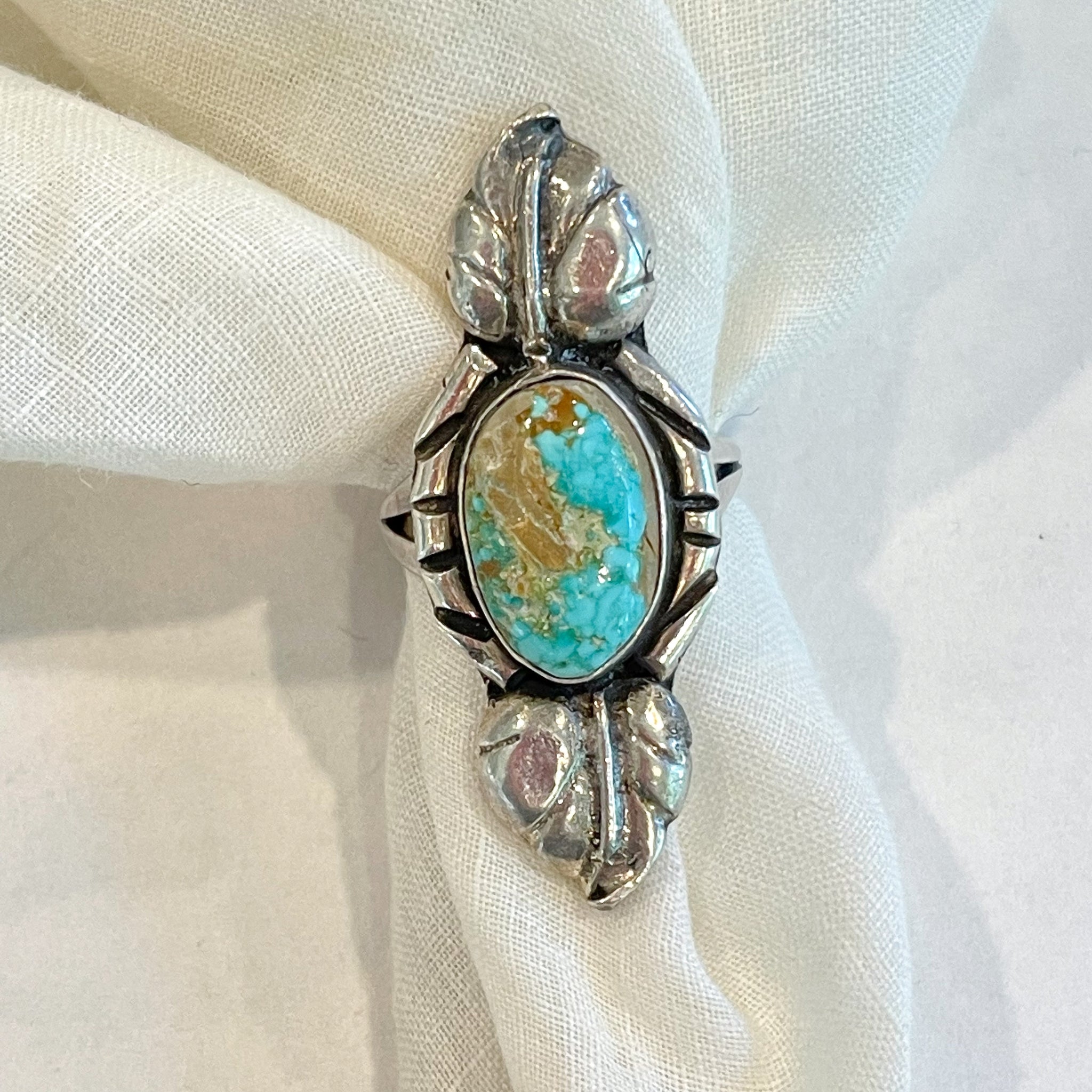 Vintage Silver Turquoise Ring, Southwestern Native American Leaf Ring ...