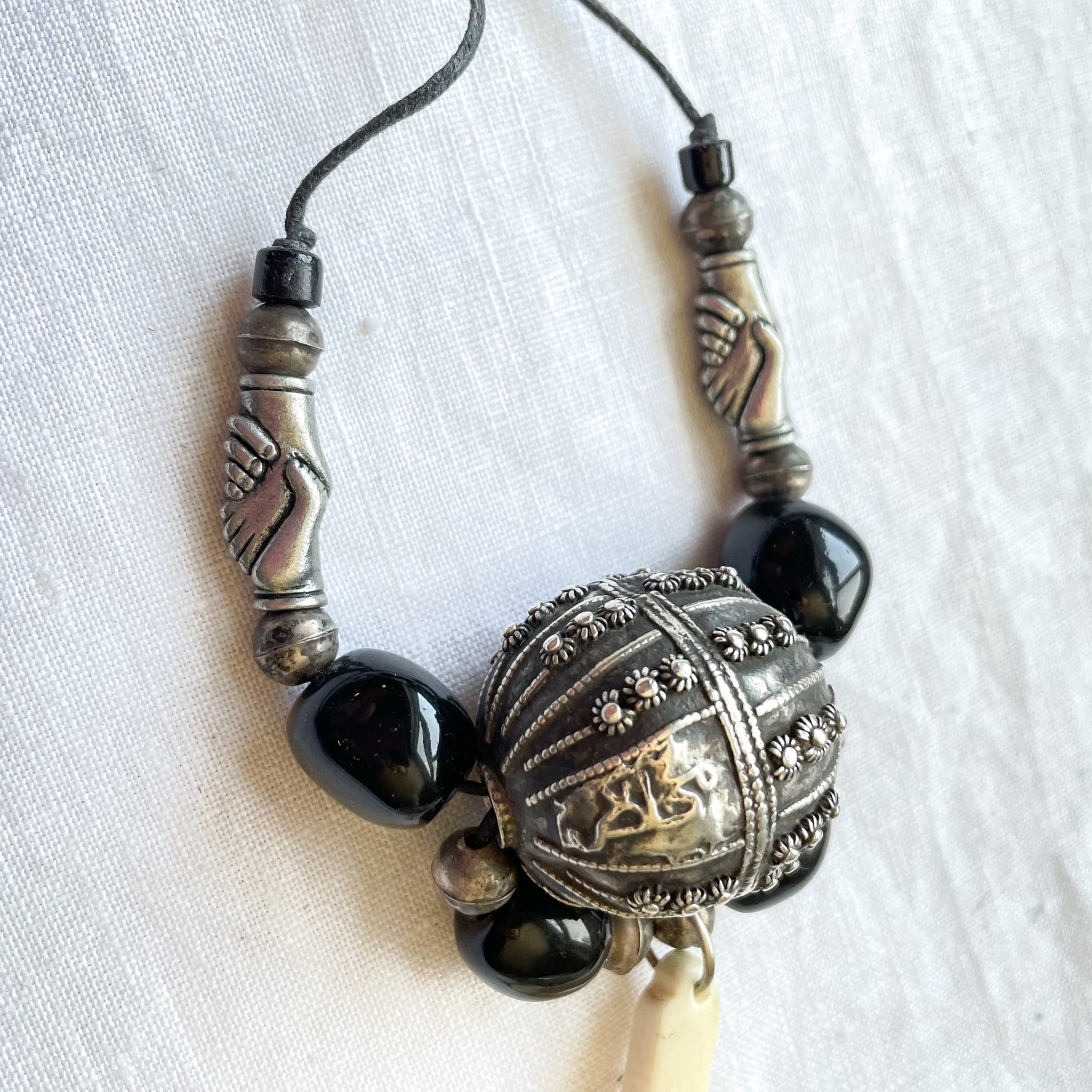 Vintage Ethnic Bohemian Pendant Cross Necklace, Clasping Hands Friendship