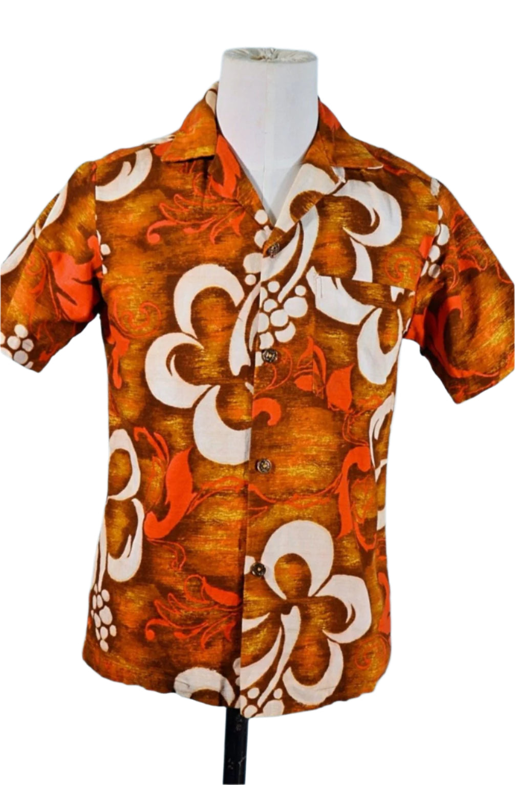 Vintage 60s Royal Hawaiian Aloha Shirt, Barkcloth Floral Print