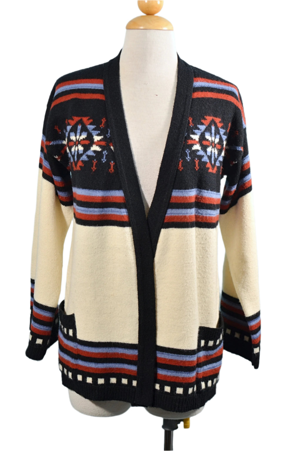Vintage 70s Southwestern Cardigan, Indian Blanket Pattern Sweater