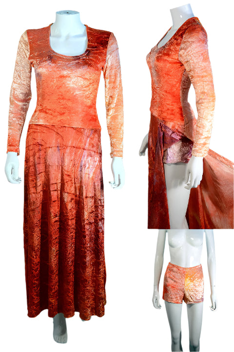 RARE Vintage 60s/70s Tie Dyed Velvet Maxi Dress + Hot Pants S/XS 