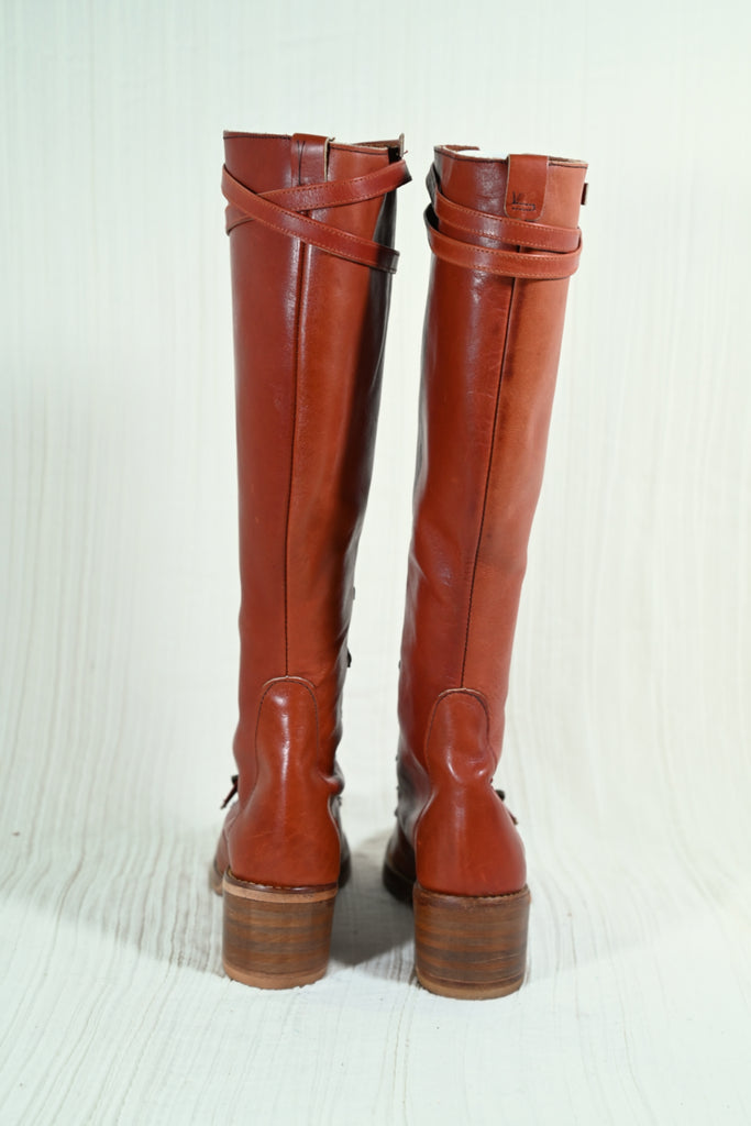 RARE 60s - 70s Zodiac Penny Lane Leather Tall Lace Up Granny Boots sz -  Ruby Lane